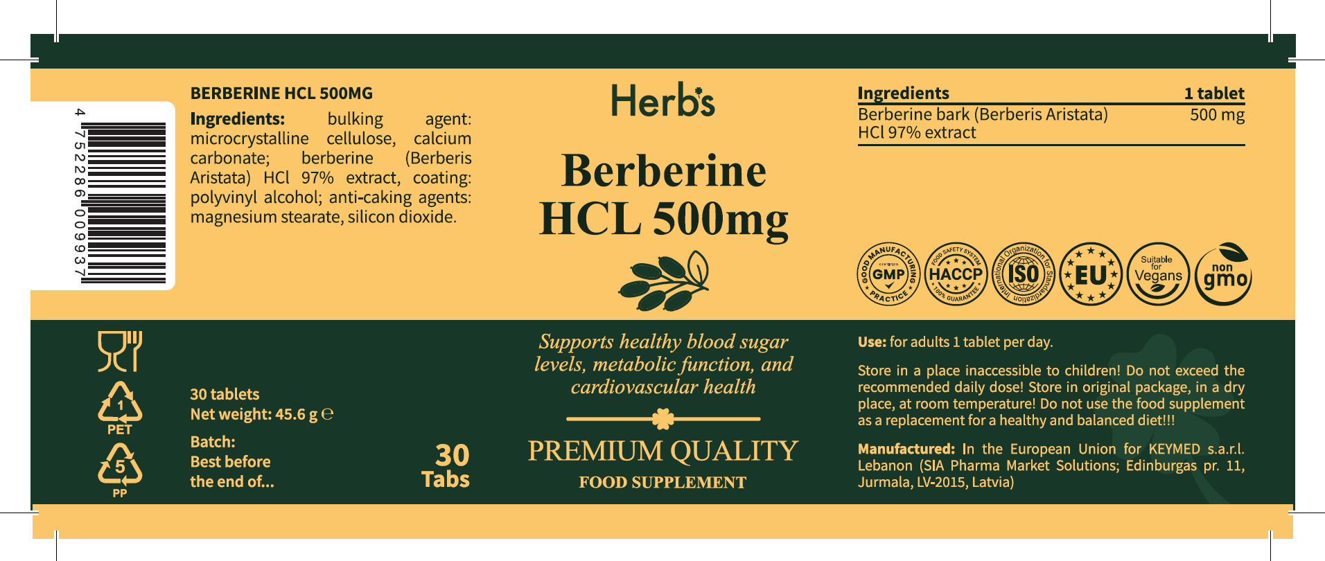 Berberine HCL 500mg